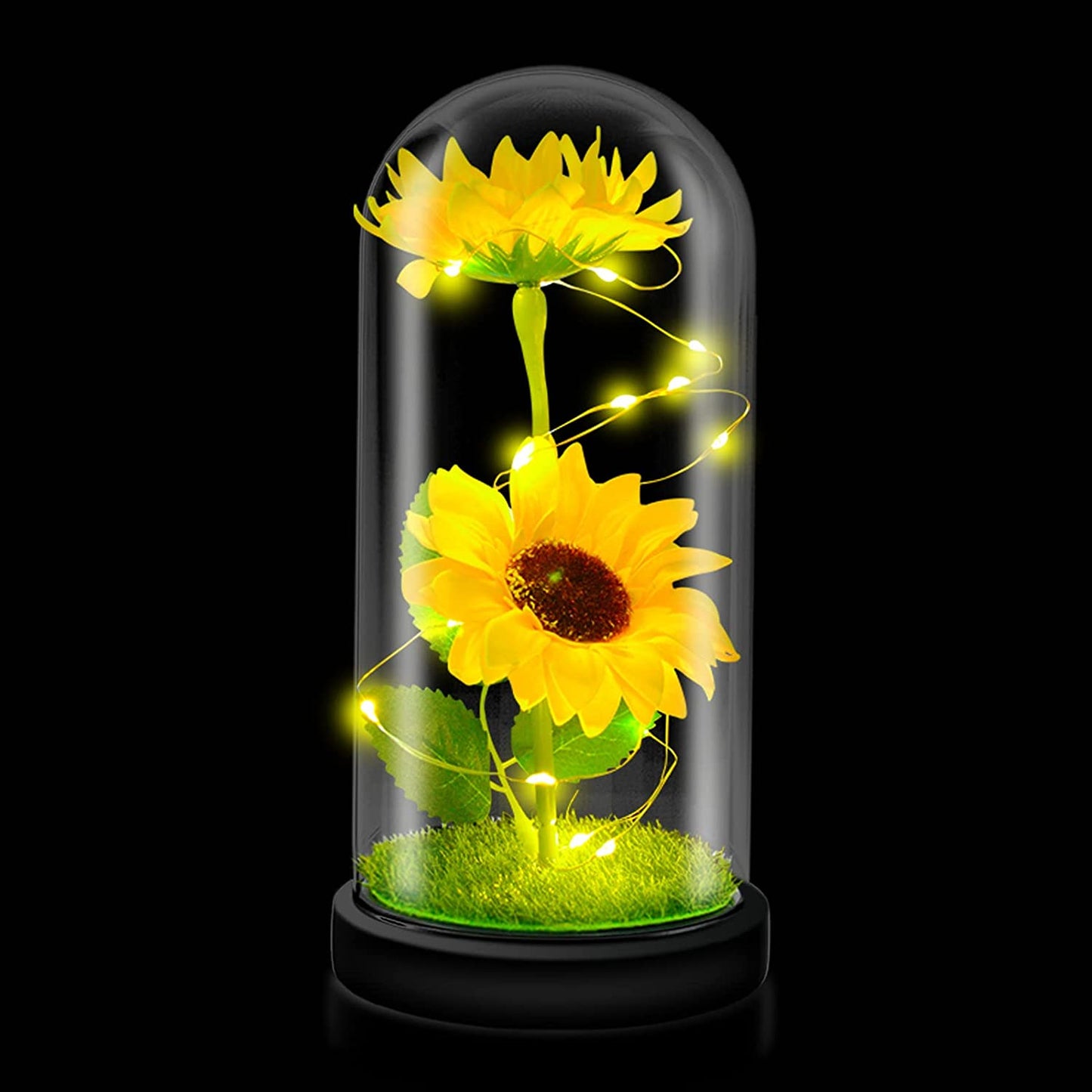 Preserved Sunflower Bouquet in Glass Dome - Perfect Birthday Gift for Mom and Home Decor for Women