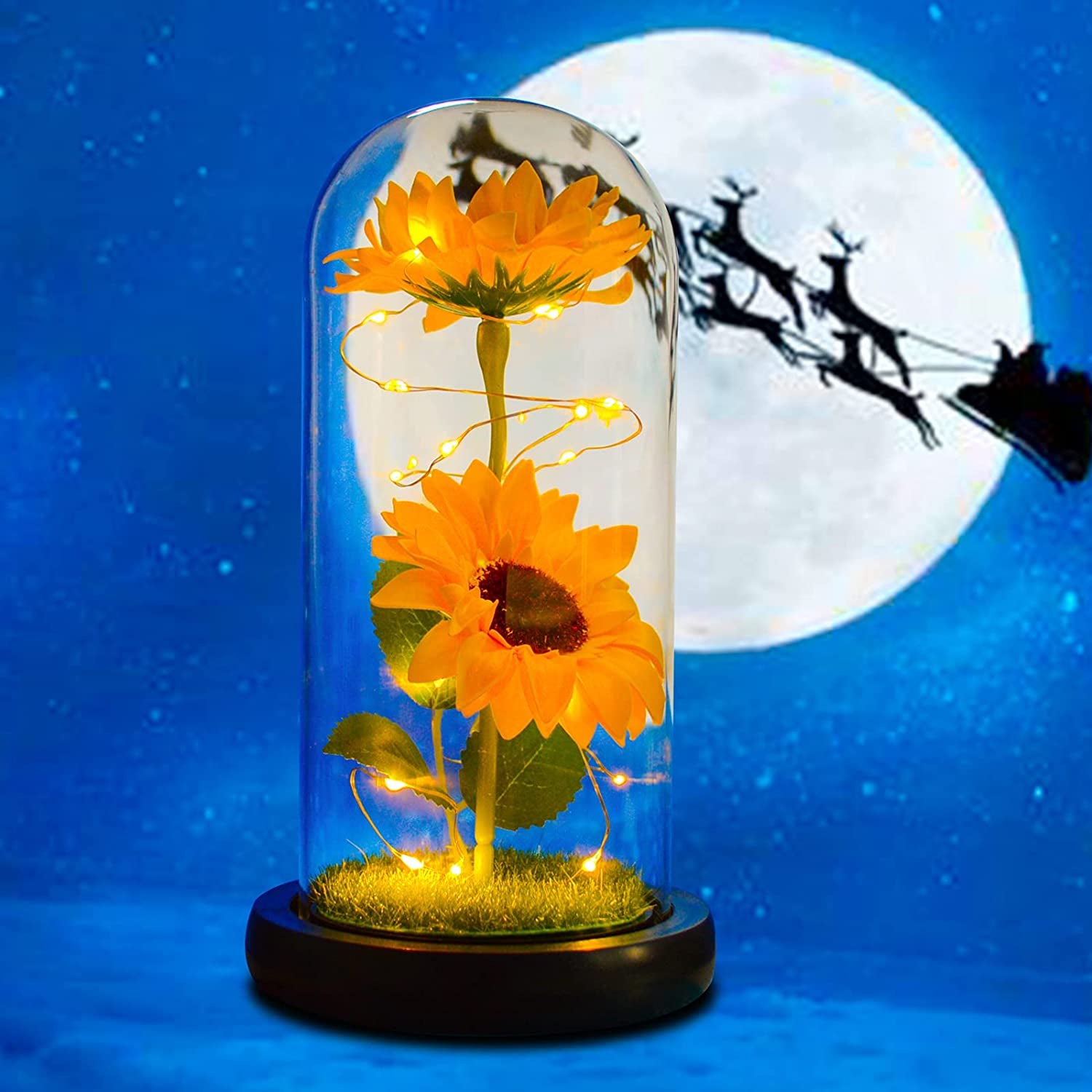 Preserved Sunflower Bouquet in Glass Dome - Perfect Birthday Gift for Mom and Home Decor for Women