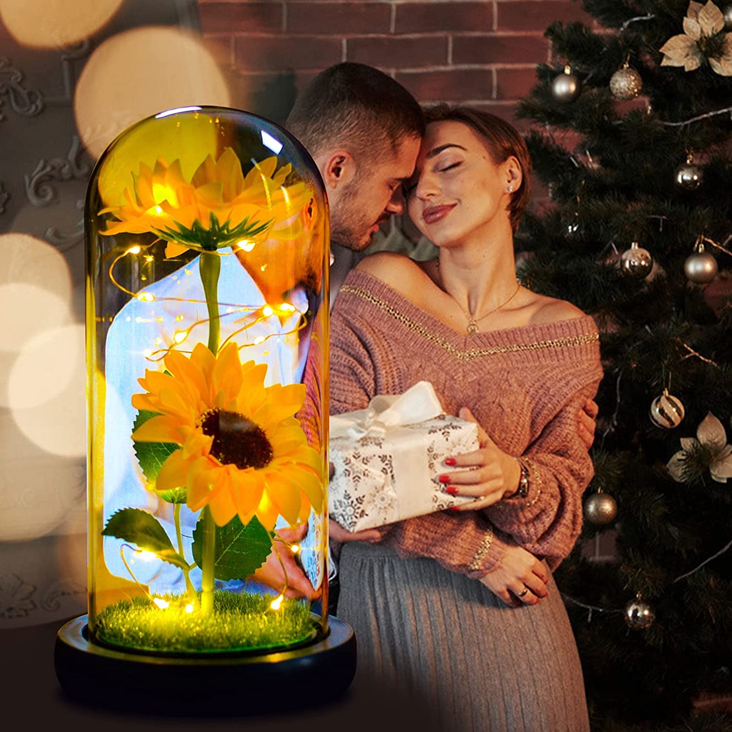 Preserved Sunflower Bouquet in Glass Dome - Perfect Birthday Gift for Mom and Home Decor for Women