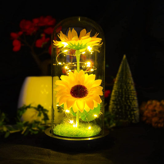 Preserved Sunflower Bouquet in Glass Dome - Perfect Birthday Gift for Mom and Home Decor for Women